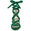 BLISSFUL STEP Women's Satin Lace Up Decorative Circle Block Heel Sandals - 2 of 4