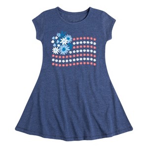 Girls' - Instant Message - Floral USA Flag Fit & Flair Cap Sleeve Graphic Dress - 1 of 4