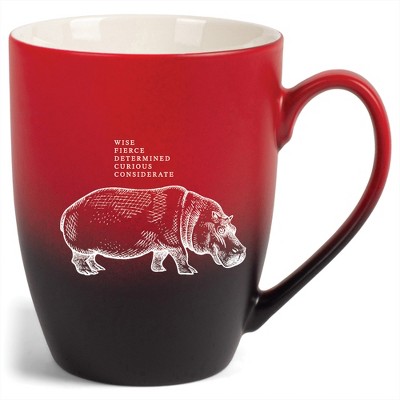 Elanze Designs 12 Ounce Ceramic Decorative Laser Engraved Giftable Novelty Tea Coffee Cup Mug Red and Black Hippo Wise Fierce Determined Curious