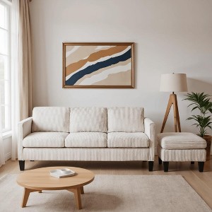 Mocamel L-Shaped Corduroy Sectional Sofa, Modern Luxury with Movable Ottoman for Living Room and Apartment,Off White - 1 of 4