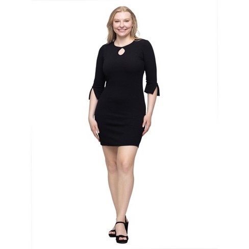 24seven Comfort Apparel Keyhole Three Quarter Sleeve Mini Dress - image 1 of 4