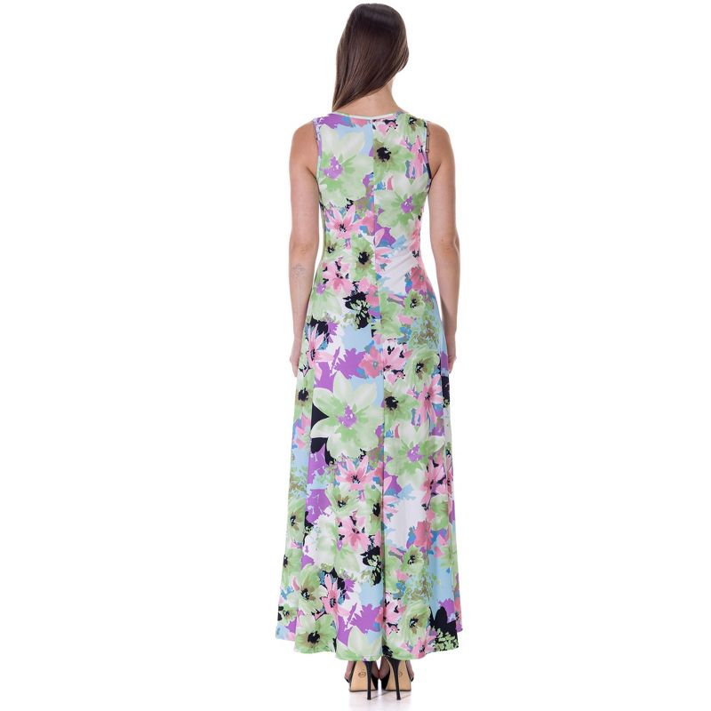 24seven Comfort Apparel Womens Pastel Floral Scoop Neck A Line Sleeveless Maxi Dress, 3 of 9