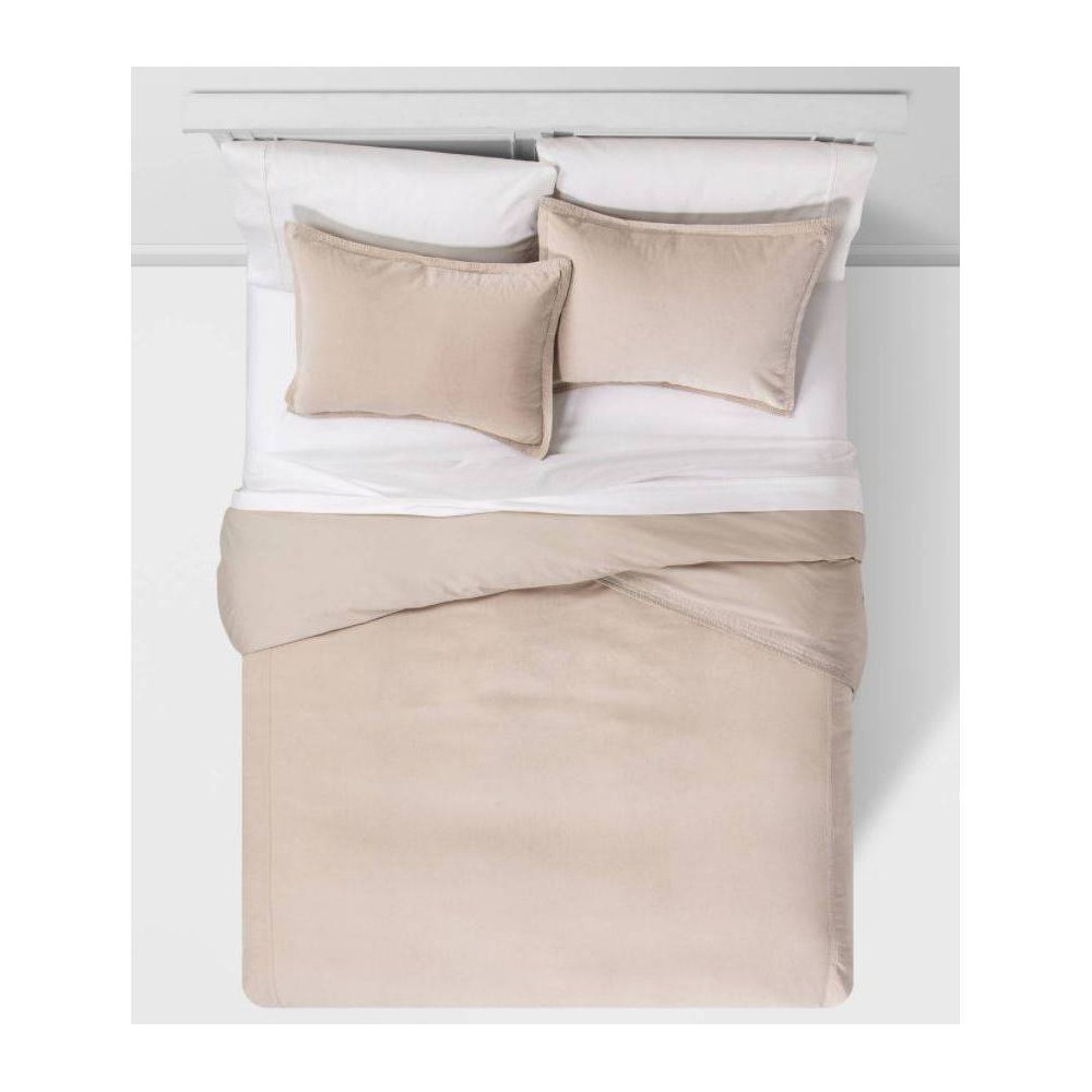 Photos - Bed Linen King Cotton Velvet Duvet Cover and Sham Set Birch - Threshold™