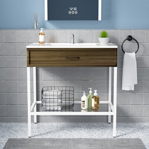 Modern Freestanding Bathroom Vanity with Resin Sink, Storage Cabinet and Open Glass Shelf, Contemporary Bathroom Cabinet Set - 1 of 4