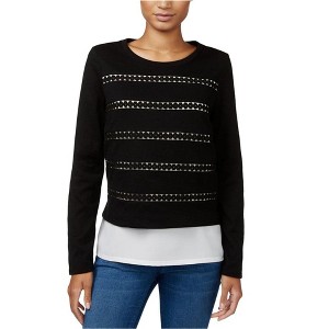maison Jules Womens Cutout Layered Look Embellished T-Shirt - 1 of 1