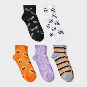 Women's 5pk Frightful Friends Ribbed Halloween Ankle Socks - Hyde and EEK! Boutique™ Assorted Colors 4 - 10 - 1 of 3