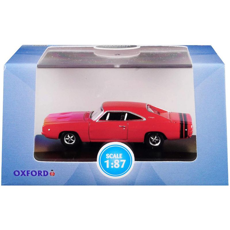 1968 Dodge Charger Bright Red with Black Stripes 1/87 (HO) Scale Diecast Model Car by Oxford Diecast, 3 of 4