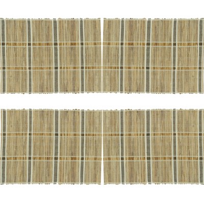 Natural Beige Striped Water Hyacinth and Polyester Rectangle Placemats, Set of 4