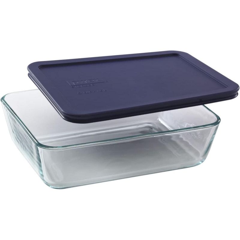 Pyrex 6-cup Rectangle Glass Food Storage Containers with Blue Plastic Lids 4 Pack, 2 of 6