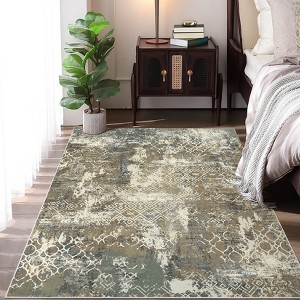 Machine Washable Rug Modern Abstract Carpet Non Slip Geometric Throw Rug Foldable Low Pile Ultra Soft Distressed Accent Rug for Living Room, Office - 1 of 4
