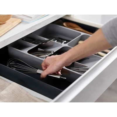 Gray Adjustable Plastic Flatware and Utensil Organizer Tray