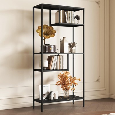 Yukimo 4-Tier Industrial Metal Bookshelf, 71" Freestanding Geometric Display Bookcase with Open Shelves, Steel Storage Rack for Living Room & Office