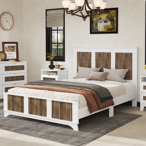 NicBex Farmhouse Wooden Full/Queen Platform Bed Frame with High Headboard and Footboard,Solid Wood Slats Support,No Box Spring Needed,Easy Assembly - 1 of 4