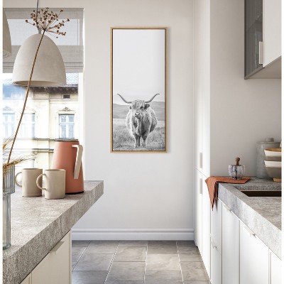 Highland Cow Black and White Canvas Landscape Print