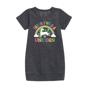 - Instant Message - St. Patrick's Day Irish I Was A Unicorn Graphic Short Sleeve Fleece Dress - 1 of 3