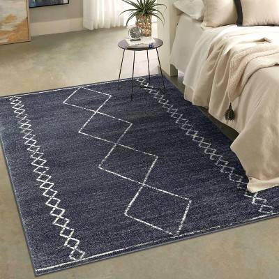 Anthracite Geometric 9' x 12' Stain-Resistant Synthetic Area Rug