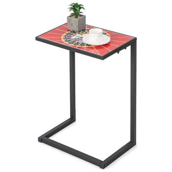 Tangkula C-shaped Side End Table w/ Ceramic Top for Patio Living Room Balcony