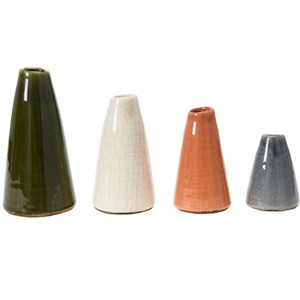 Conical Stoneware Bud Vases in Crackle Glaze, Set of 4 - 1 of 4