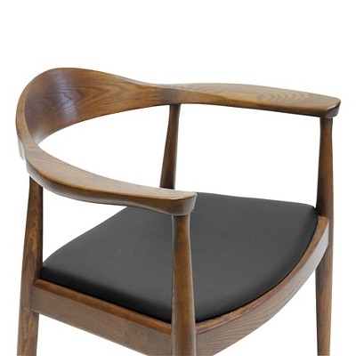 Mid-Century Modern Walnut and Black Faux Leather Arm Chair