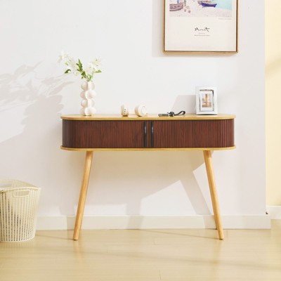 Hyleory Screened Sliding Door Storage Solid Wood Console Table, 46.25 Inch, Narrow Entryway Table for Hallway, Behind The Couch, Living Room,Foyer