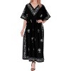 LA LEELA Women's House Daily Routine Evening Wear Vacation Holiday Casual Dailywear Loungewear Caftan Maxi Mumu Slit Dresses 2X-3X Black, Solid - 2 of 4