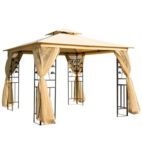 Outsunny Outdoor Patio Gazebo Canopy With 2-tier Polyester Roof, Mesh ...