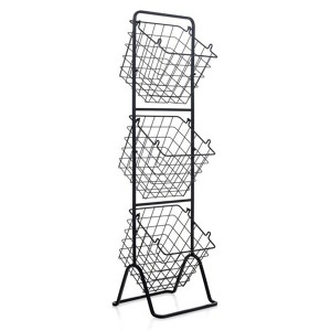 FURNIinspire Kitchen Racks 3 Tier Fruit Basket Stand, Steel Food Storage Rack Removable Wire Bowls with Non-Slip Pads, Black, 11"*12"*42.5" - 1 of 4