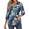 Nlife Women's Casual V Neck Floral Print 3/4 Length Sleeve Blouses Tropical Hawaiian Shirt Tops - 2 of 4