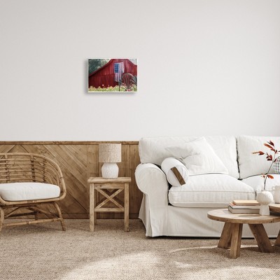 Rustic Red Barn with American Flag Wood Wall Art, 15" x 10"