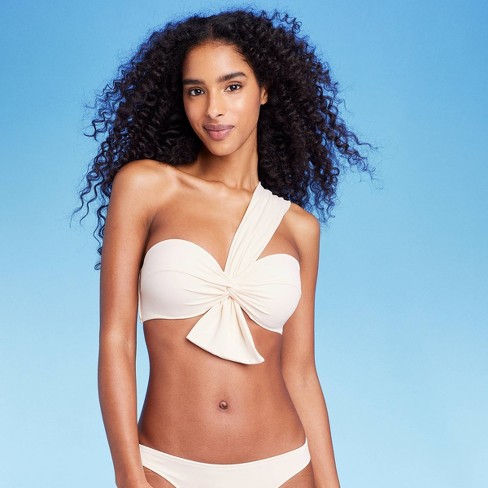 Women's Lightly Lined One Shoulder Twist-front Bow Tail Bikini Top - Shade  u0026 Shore™ Off-white 34a : Target