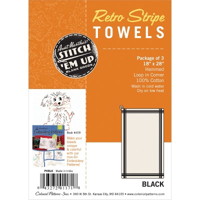 Aunt Martha's Stitch 'Em Up Retro Stripe Towels 18"X28" 3/Pk-Black Stripe