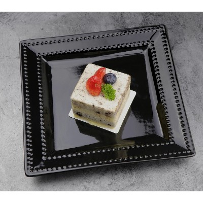 Lorren Home Trends 16 Piece Square Beaded Stoneware Dinnerware set, service for 4, Black