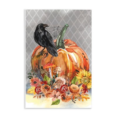 Stupell Industries Autumn Crow Pumpkin Botanicals Wall Plaque Art