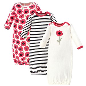 Touched by Nature Baby Girl Organic Cotton Long-Sleeve Gowns 3pk, Poppy, 0-6 Months - 1 of 4