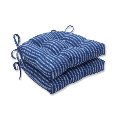 2pk Resort Stripe Reversible Chair Pads Blue - Pillow Perfect