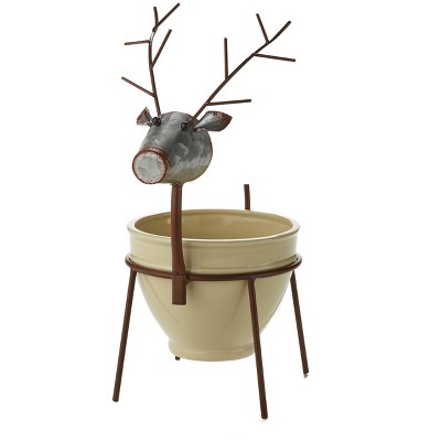 Lakeside Reindeer Bowl with Decorative Metal Stand for Christmas Appetizers, Dips