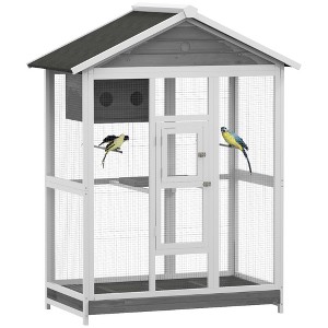 Skyzone 65" Outdoor Fir Wood Birdcage Aviary with 2 Doors, Pull-Out Tray, Weather-Resistant Roof, - 1 of 4