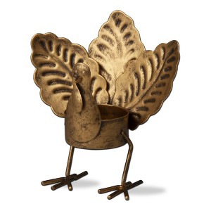 tagltd 4.5" Thanksgiving Turkey Shaped Oak Leaf Tealight Votive Holder Antique Gold Candlestick Holder - 1 of 2