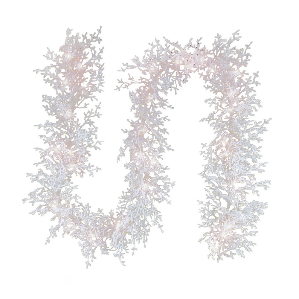 HGTV 9' Pre-lit Coral Artificial Christmas Garland with Warm White LED Lights: Indoor Pink Faux Floral