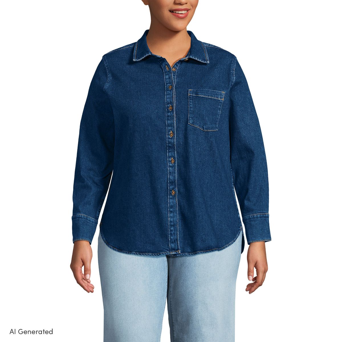 Lands' End Women's Soft Denim Twill Button Front Shirt