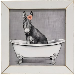 Slickblue Rustic Bare Donkey Art Print with Clawfoot Tub – Distressed White Framed Design, Ready to Hang on Wall - 1 of 3