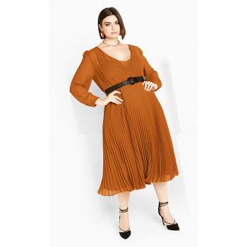 Women's Plus Size Precious Pleat Dress - caramel | CITY CHIC