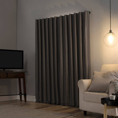 Gray Faux Silk Blackout Back Tab Curtain Panel, 50" x 84"