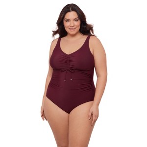 Aqua Green Women's Cinched V-Neck Shirred One Piece - 1 of 3