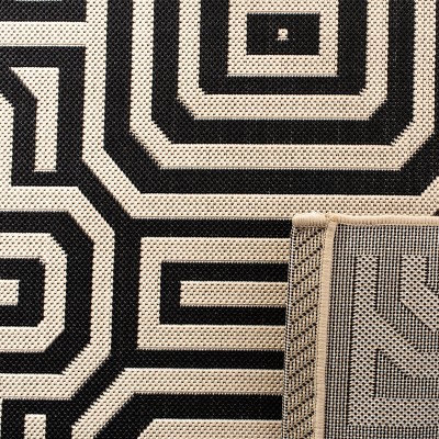Beige and Black Geometric Flat Woven Outdoor Runner