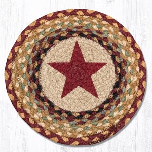 Earth Rugs Round Trivet – Burgundy Star Printed Design, 10"x10", Braided Jute Table Protector - 1 of 3