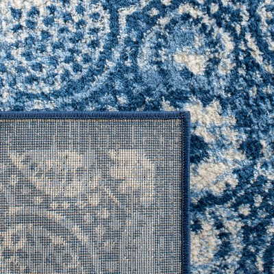 Hand-Knotted Serenity Square Rug in Navy & Cream - Wool & Silk Blend