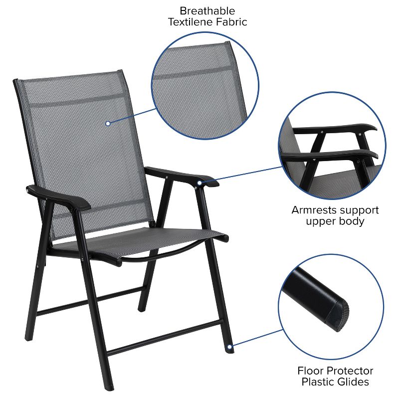 Flash Furniture Black Outdoor Folding Patio Sling Chair (2 Pack), 6 of 14