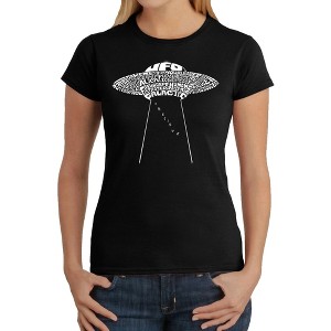 LA Pop Art Women's Word Art T-Shirt - Flying Saucer UFO - 1 of 4
