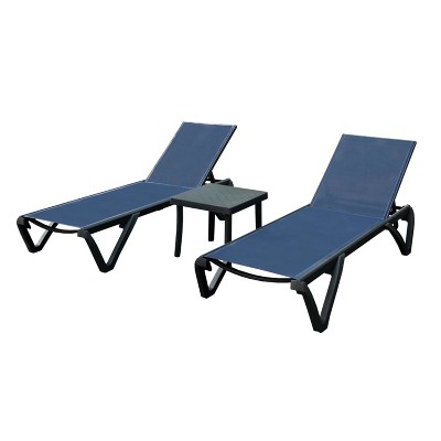 71.68'' Outdoor Lounge Chair, Aluminum Plastic Patio Chaise Lounge with Side Table & 5 Position Adjustable Backrest & Wheels